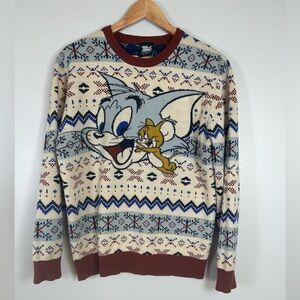 Tom and Jerry Patterned Fair Isle Cartoon Knit Pullover Unisex Retro Sweater